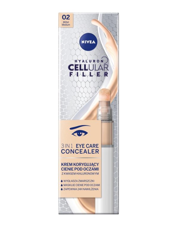 Nivea Hyaluron Cellular Filler 3In1 Eye Care Concealer krem korygujący cienie pod oczami 02 Medium 4ml