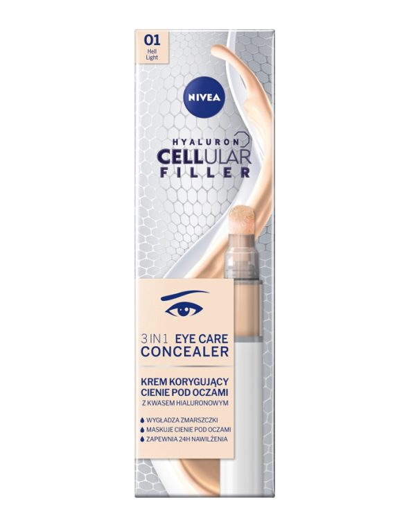 Nivea Hyaluron Cellular Filler 3In1 Eye Care Concealer krem korygujący cienie pod oczami 01 Light 4ml