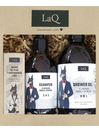 LaQ Doberman zestaw żel pod prysznic 500ml + szampon do włosów 300ml + olejek do brody 30ml