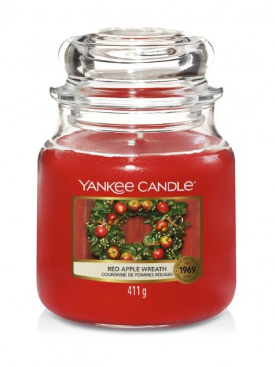 Yankee Candle Świeca zapachowa średni słój Red Apple Wreath 411g