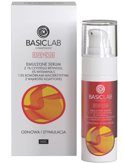 BasicLab Esteticus emulsyjne serum z 1% czystego retinolu 5% witaminą C i 2% komórkami macierzystymi z wąkrotki azjatyckiej 30ml