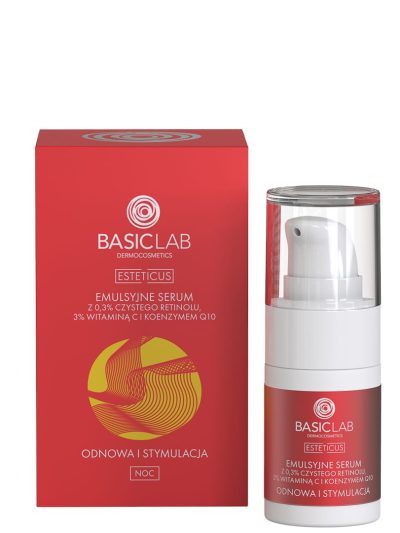 BasicLab Esteticus emulsyjne serum z 0.3% czystego retinolu 3% witaminą C i koenzymem Q10 15ml