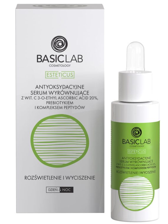 BasicLab Esteticus antyoksydacyjne serum wyrównujące z wit. C 20% prebiotykiem i kompleksem peptydów 30ml