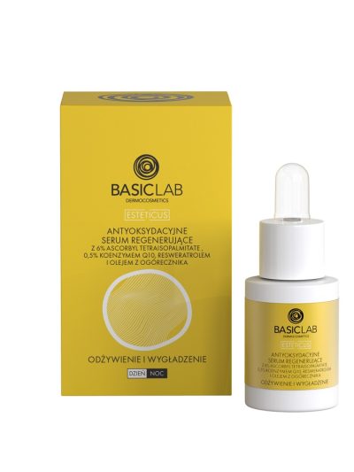 BasicLab Esteticus antyoksydacyjne serum regenerujące z 6% ascorbyl tetraisopalmitate 0.5% koenzymem Q10 i olejem z ogórecznika 15ml