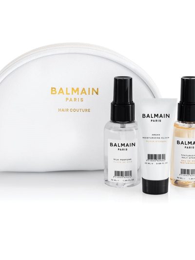 Balmain Cosmetic Styling Bag zestaw Silk Perfume 50ml + Argan Moisturizing Elixir 20ml + Texturizing Salt Spray 50ml + kosmetyczka
