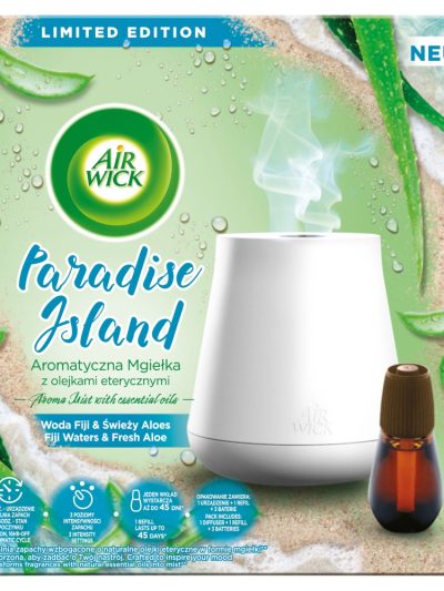 Air Wick Essential Mist Aroma Paradise Island automatyczny odświeżacz powietrza + wkład o zapachu wody fiji i świeżego aloesu 20ml