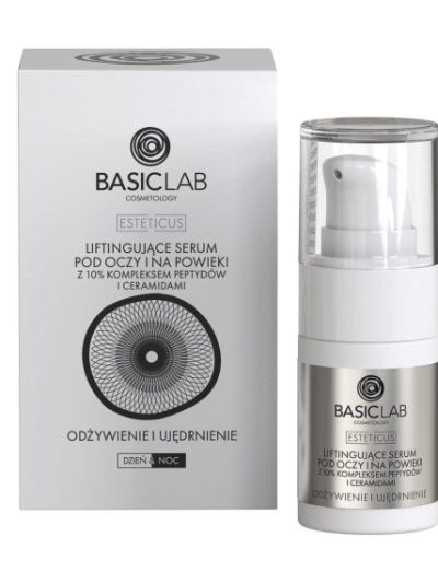 BasicLab Esteticus liftingujące serum pod oczy i na powieki 10% kompleks peptydów i ceramidów Odżywienie i Ujędrnienie 15ml