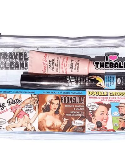 The Balm Clean & Green Travel Kit zestaw baza pod makijaż 11.8ml + róż 3g + bronzer 3g + rozświetlacz 3g + tusz do rzęs 8ml