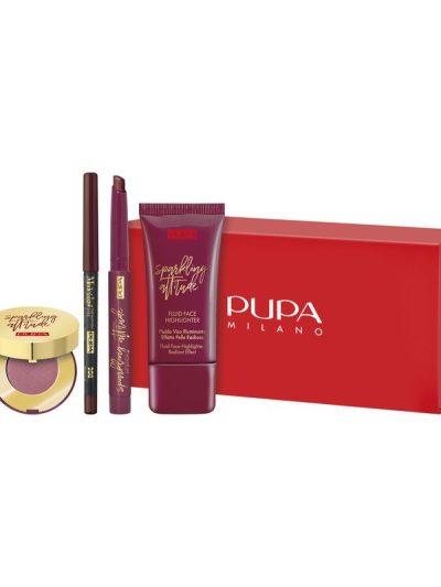 Pupa Milano My Fabulous Beauty Box zestaw cień do powiek 1.8g + kredka do oczu 0.35g + pomadka do ust 1.2g + pomadka w płynie do ust 3.5ml + płynny rozświetlacz do twarzy 30ml