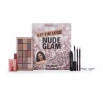 Makeup Revolution Get The Look: Nude Glam Makeup Set zestaw Khol Eyeliner Black 1.15g + Reloaded Palette Understated 15x1.1g + Satin Kiss Lipstick Chauffeur 3.5g + Satin Kiss Lip Liner Chauffeur 1.15g + Mascara Black 8g + Flutter Lashes