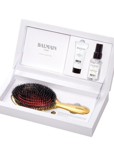 Balmain Golden Spa Brush zestaw złota szczotka do włosów + Argan Elixir 20ml + Leave-In Conditioner Spray 50ml