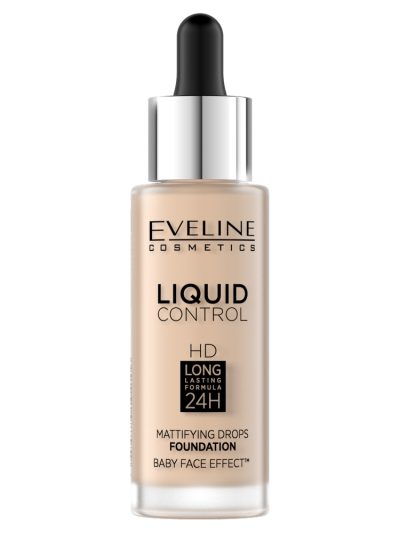 Eveline Cosmetics Liquid Control HD Long Lasting Formula 24H podkład do twarzy z dropperem 001 Porcelain 32ml