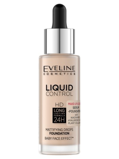 Eveline Cosmetics Liquid Control HD Long Lasting Formula 24H podkład do twarzy z dropperem 002 Soft Porcelain 32ml