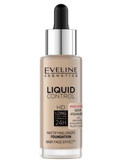 Eveline Cosmetics Liquid Control HD Long Lasting Formula 24H podkład do twarzy z dropperem 035 Natural Beige 32ml