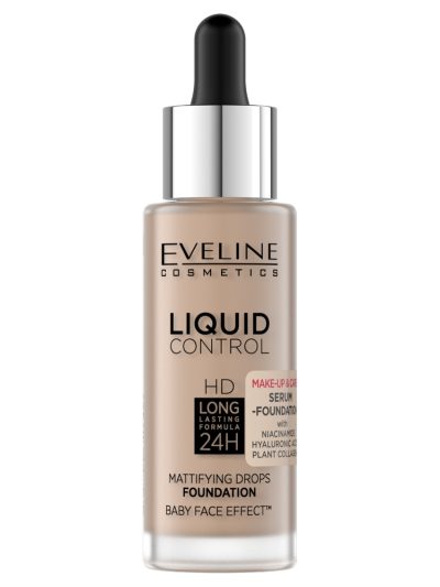 Eveline Cosmetics Liquid Control HD Long Lasting Formula 24H podkład do twarzy z dropperem 025 Light Rose 32ml