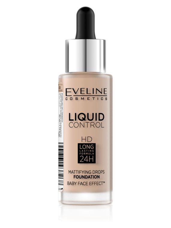 Eveline Cosmetics Liquid Control HD Long Lasting Formula 24H podkład do twarzy z dropperem 030 Sand Beige 32ml