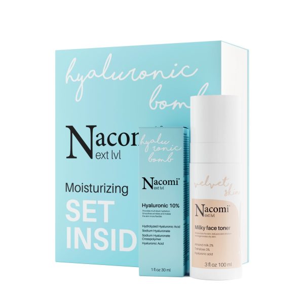 Nacomi Next Level Moisturizing zestaw mleczny tonik do twarzy 100ml + kwas hialuronowy 10% 30ml
