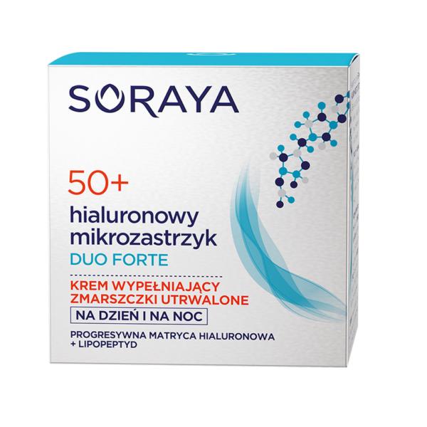 Soraya Hialuronowy Mikrozastrzyk Duo Forte 50+ krem wypełniający zmarszczki utrwalone na dzień i na noc 50ml
