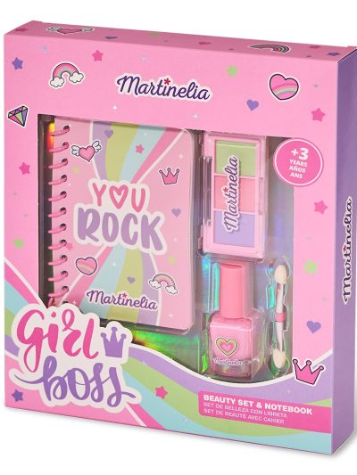 Martinelia Super Girl Beauty Set & Notebook zestaw lakier do paznokci + notatnik + paleta cieni do powiek + aplikator