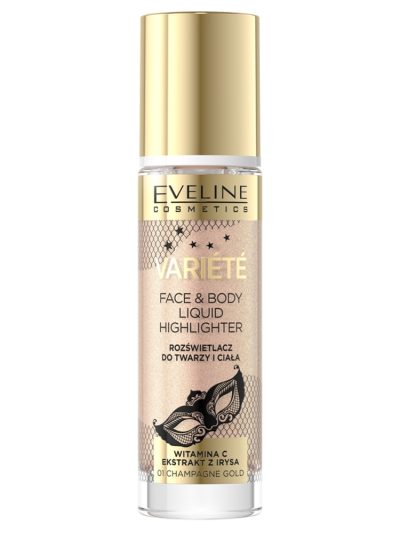 Eveline Cosmetics Variete Liquid Highlighter płynny rozświetlacz do twarzy i ciała 01 Champagne Gold 30ml