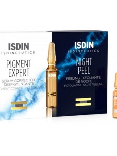 Isdinceutics Day & Night Depigmenting Routine zestaw serum do twarzy + peeling złuszczający na noc 20 ampułek
