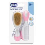 Chicco Brush and Comb zestaw szczotka z naturalnego włosia + grzebyk 0m+ Różowy