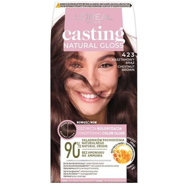 L'Oreal Paris Casting Natural Gloss farba do włosów 423 Kasztanowy Brąz