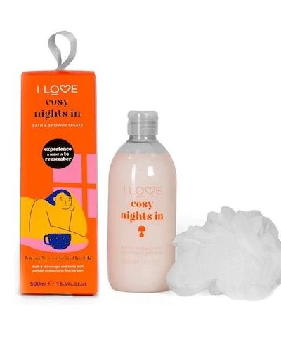 I Love Cosy Night's In zestaw żel do kąpieli i pod prysznic 500ml + myjka do ciała