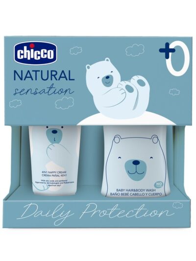 Chicco Natural Sensation Daily Protection zestaw płyn do mycia ciała i włosów 200ml + krem do pieluszki 4w1 100ml