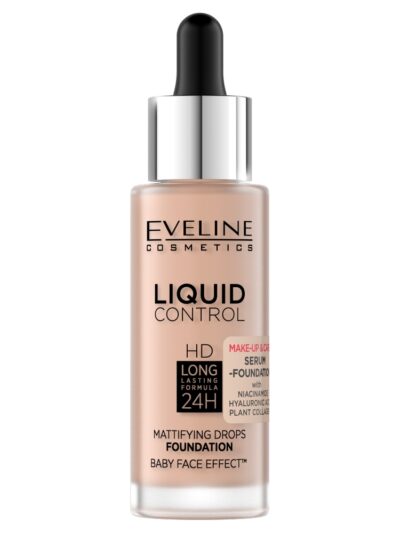 Eveline Cosmetics Liquid Control HD Long Lasting Formula 24H podkład do twarzy z dropperem 003 Ivory Beige 32ml