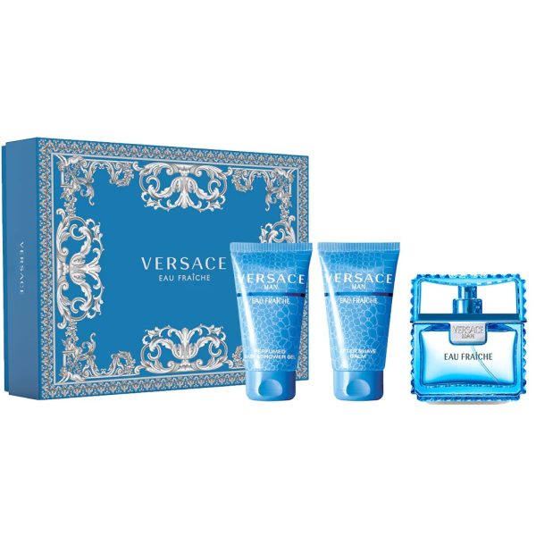 Versace Man Eau Fraiche zestaw woda toaletowa 50ml + żel pod prysznic 50ml + balsam po goleniu 50ml