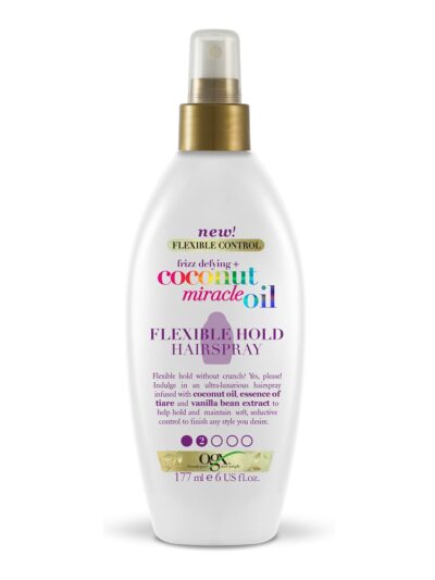 OGX Frizz-Defying + Coconut Miracle Oil Flexible Hold Hairspray lakier do włosów nadający połysk 177ml