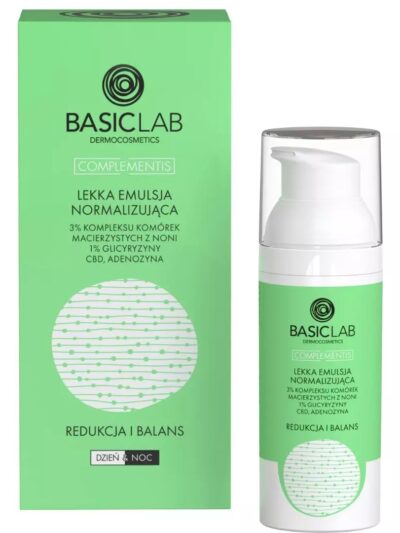 BasicLab Complementis lekka emulsja normalizująca z 3% kompleksu komórek macierzystych z noni i 1% glicyryzyny Redukcja i Balans 50ml