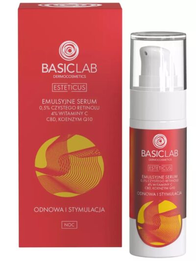 BasicLab Esteticus emulsyjne serum z 0.5% czystego retinolu 4% witaminy C CBD i koenzymem Q10 Odnowa i Stymulacja 30ml