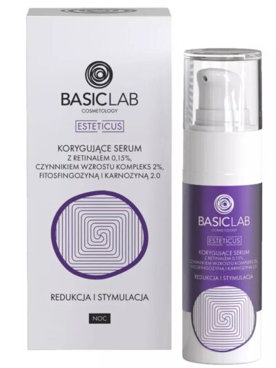 BasicLab Esteticus korygujące serum z retinalem 0.15% czynnikiem wzrostu kompleks 2% fitosfingozyną i karnozyną 2.0 Redukcja i Stymulacja 30ml