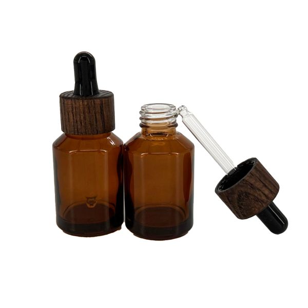Szklana butelka 30 ml z pipetą wykończoną drewnem