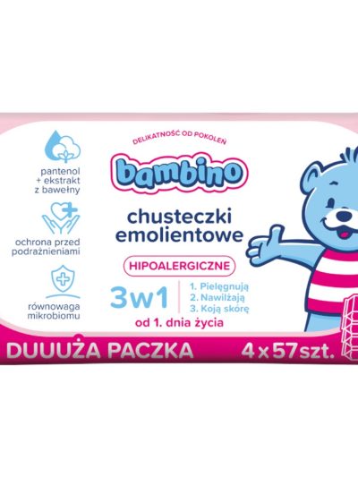 Bambino Chusteczki emolientowe 3w1 4x57szt.