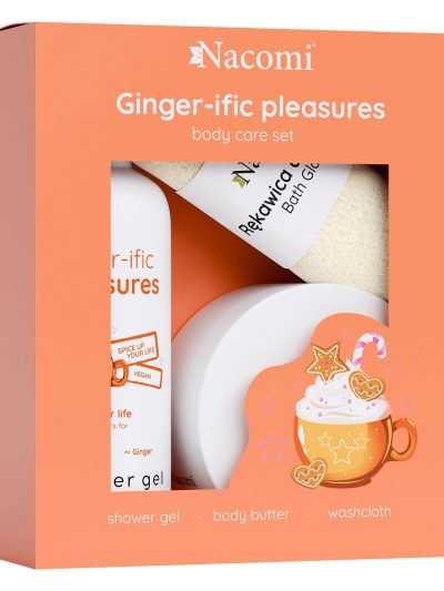 Nacomi Ginger-ific Pleasure zestaw żel pod prysznic 300ml + masło do ciała 100ml + rękawica do kąpieli