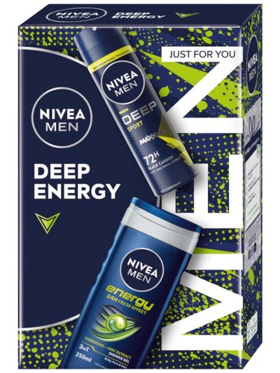 Nivea Men Deep Energy zestaw żel pod prysznic 3w1 250ml + antyperspirant spray 150ml