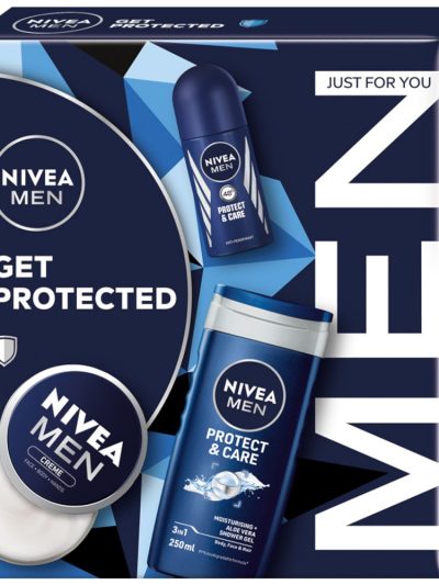 Nivea Men Get Protected zestaw żel pod prysznic 3w1 250ml + antyperspirant roll-on 50ml + krem uniwersalny 75ml