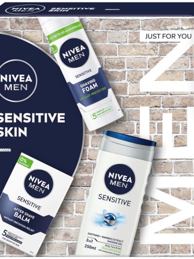 Nivea Men Sensitive Skin zestaw żel pod prysznic 3w1 250ml + łagodzący balsam po goleniu 100ml + łagodząca pianka do golenia 200ml