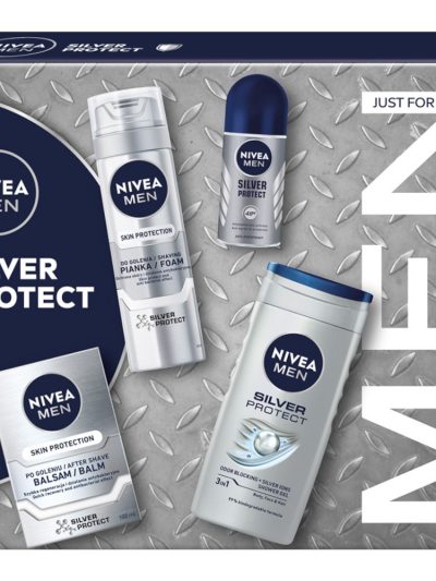 Nivea Men Silver Protect Collection zestaw pianka do golenia 200ml + balsam po goleniu 100ml + antyperspirant roll-on 50ml + żel pod prysznic 3w1 250ml