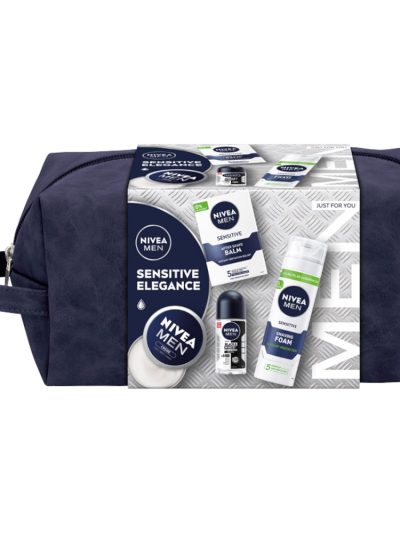 Nivea Men Sensitive Elegance zestaw antyperspirant roll-on 50ml + krem uniwersalny 75ml + pianka do golenia 200ml + balsam po goleniu 100ml + kosmetyczka