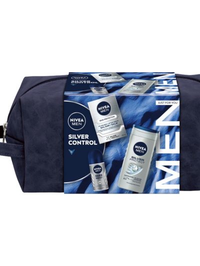 Nivea Men Silver Control zestaw balsam po goleniu 100ml + antyperspirant roll-on 50ml + żel pod prysznic 3w1 250ml + kosmetyczka