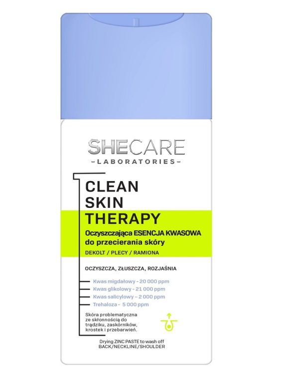 SHECARE Clean Skin Therapy oczyszczająca esencja kwasowa do przecierania skóry ciała 150ml