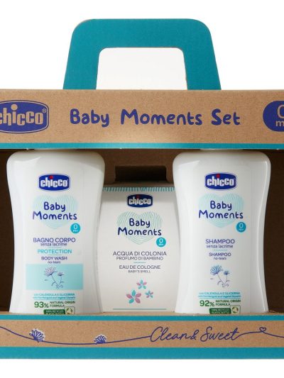 Chicco Baby Moments zestaw płyn do kąpieli 200ml + szampon 200ml + woda toaletowa 100ml