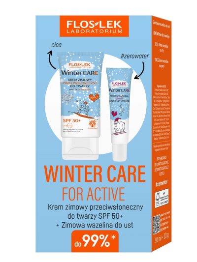 Floslek Winter Care For Active zestaw krem zimowy przeciwsłoneczny SPF50+ 30ml + zimowana wazelina do ust 10g