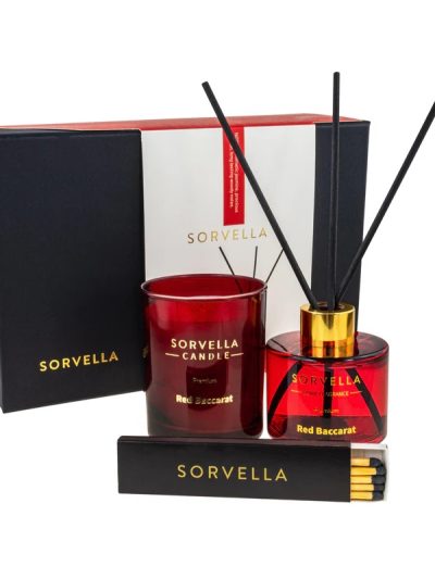 Sorvella Perfume Red Baccarat zestaw dyfuzor zapachowy 120ml + świeca zapachowa 170g + zapałki