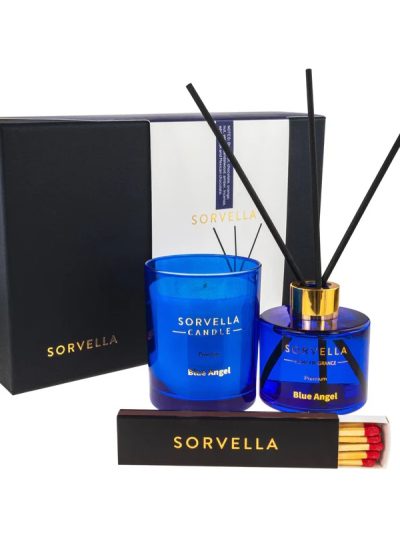 Sorvella Perfume Blue Angel zestaw dyfuzor zapachowy 120ml + świeca zapachowa 170g + zapałki