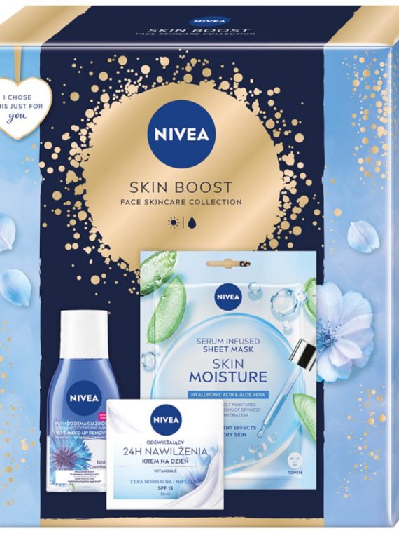 Nivea Skin Boost zestaw odświeżający krem na dzień 50ml + dwufazowy płyn do demakijażu oczu 125ml + nawilżająca maska w płachcie 1szt